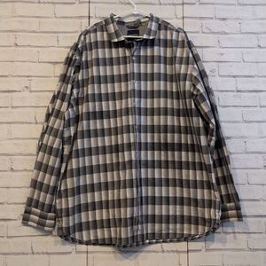 Tommy Bahama Men's Size 2XT Button Down Shirt Gray White Plaid Long Sleeve